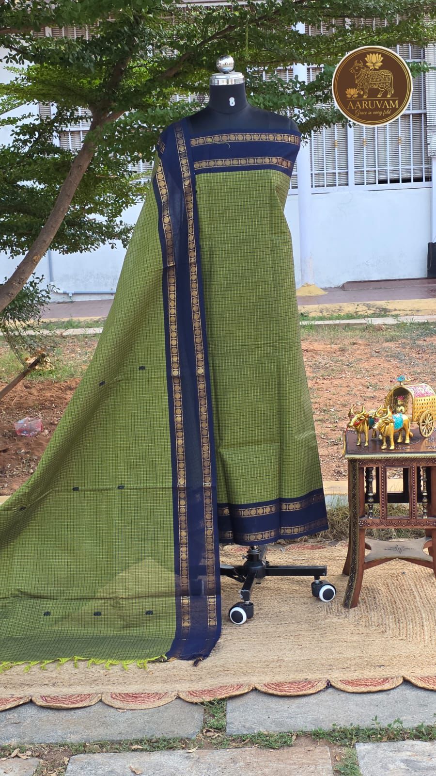 120 Count Pure Chettinad Cotton Salwar Material Olive Green Navy