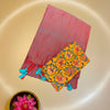 Handloom Kadhi Cotton Saree with Contrast Kalamkari Blouse – Brick Red & Teal