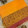 Pure Kovai-Negamam Brocade Threadwork Cotton Saree in Mustard Yellow with Maroon Floral Border – Fresh From the Looms