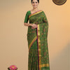 Khaddi Tissue Cotton Saree with Kantha Stitch Print & Grand Zari Border-Emerald Green with Gold & Magenta Accents