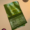 Silver Zari Checkered Madurai Sungudi Cotton Saree with Shibori Print & Running Contrast Blouse – Olive Green & Aqua Tones
