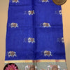 Kora Organza Saree with Royal Elephant Motif Tanjore Print Border and Rich Golden Zari Pallu – Royal Blue