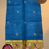 Kora Organza Saree with Parrot & Floral Printed Border and Zari Finish – Peacock Blue