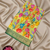 Printed Dola Silk Saree with Multicolour Floral Design & Green Zari Border
