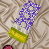 Printed Soft Binny Silk Saree with Purple Floral Design & Green Zari Border