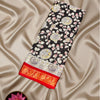 Printed Soft Binny Silk Saree with Black Floral Design & Red Zari Border