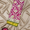 Printed Soft Binny Silk Saree with Pink Floral Design & Green Zari Border
