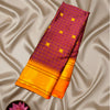 Checkered Semi Maheshwari Temple Silk Saree with Contrast Golden Border