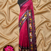 Rani Pink Soft Tussar Silk Saree with Grape Wine Blouse & Pichwai Print Border