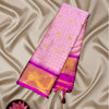 Checkered Semi Maheshwari Temple Silk Saree in Pink with Magenta Zari Border