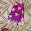 Designer Soft Silk Saree with Golden Lotus Motifs & Silver Zari Border