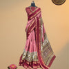 Viscose Crepe Embossed Brocade Saree with Gajaraj Golden Zari Weaving & Contrast Brocade Running Blouse – Rose Pink