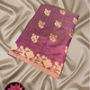 Elegant Plum Tussar Saree with Gold Floral Motifs & Zari Border