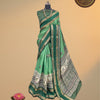 Viscose Crepe Embossed Brocade Saree with Gajaraj Golden Zari Weaving & Contrast Brocade Running Blouse – Emerald Green