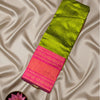 Elegant Checkered Silk Cotton Saree – Lime Green & Pink Contrast