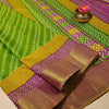 Semi Patola Silk Saree – Green & Purple with Dual-Tone Ikat Stripes