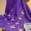 Purple Linen Cotton Saree with Lotus Floral Design and Contrast Blouse