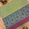 Pure Kovai-Negamam Brocade Threadwork Cotton Saree in Pistachio Green with Royal Blue Floral Border – Fresh From the Looms