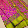 Semi Patola Silk Saree – Olive Green & Pink with Geometric Floral Weave