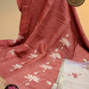 Rust Orange Linen Cotton Saree with Lotus Floral Design and Contrast Blouse