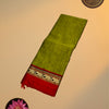Handloom Narayanpet Cotton Saree with Running Blouse – Moss Green with Red Elephant Border