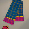 Checked Chettinad Cotton Saree with Contrast Pink Border