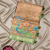 Silk Kota Saree – Taupe with Hand-Painted Style Peacock & Floral Print