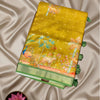 Silk Kota Saree – Mustard Yellow with Nature-Inspired Digital Print & Green Tassels