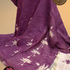 Plum Purple Linen Cotton Saree with Lotus Floral Design and Contrast Blouse