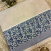 Pure Kovai-Negamam Brocade Threadwork Cotton Saree in Ivory Beige with Navy Floral Border – Fresh From the Looms