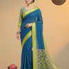 Kora Soft Cotton Semi Linen Striped Saree with Kalamkari Floral Pallu & Blouse