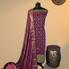 Patola Printed Soft Silk Unstitched 3 Pc Salwar Material with Kanchi Border – Royal Purple & Olive Green