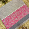 Pure Kovai-Negamam Brocade Threadwork Cotton Saree in Pearl Grey with Pink Brocade Border – Fresh From the Looms