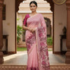 Floral Printed Semi Chanderi Cotton Saree – Blush Pink