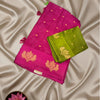 Jacquard Green Mango Silk Saree – Pink with Contrast Green Blouse