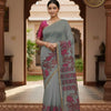 Floral Printed Semi Chanderi Cotton Saree – Slate Grey