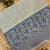 Pure Kovai-Negamam Brocade Threadwork Cotton Saree in Mist Grey with Navy Floral Border – Fresh From the Looms