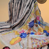 Beige Linen Cotton Saree with Black Tie-Dye Stripes and Kalamkari Bird Pallu