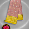 Pastel Pink Net Kota Saree with Silver-Gold Zari Butta and Yellow Border