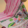 Peach Linen Cotton Saree with Pink Tie-Dye Stripes and Kalamkari Bird Pallu