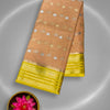 Peach Pastel Net Kota Saree with Silver-Gold Zari Butta and Yellow Border