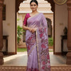 Floral Printed Semi Chanderi Cotton Saree – Lavender Lilac
