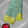 Mint Green Pastel Net Kota Saree with Silver-Gold Zari Butta and Lime Border