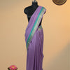 Mangalagiri Silk Saree with Contrast Zari Border & Running Blouse – Lavender & Teal Green