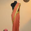 Mangalagiri Silk Saree with Contrast Zari Border & Running Blouse – Peach & Mustard Yellow