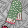 Pastel Green Soft Designer Silk Kota Saree with Silver Zigzag Weave and Pink Border