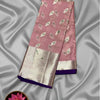 Dusty Rose Soft Designer Silk Kota Saree with Silver Zari Peacock Motifs and Border
