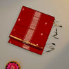 Crimson Red Maheshwari Pure Silk Cotton Saree with Gold Zari Border and Butta Work