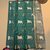 Emerald Green Tussar Silk Saree with Golden Zari Nandhi Weaving – Zari Striped Running Blouse