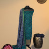 Patola Printed Soft Silk Unstitched 3 Pc Salwar Material with Kanchi Border – Teal Green & Navy Blue